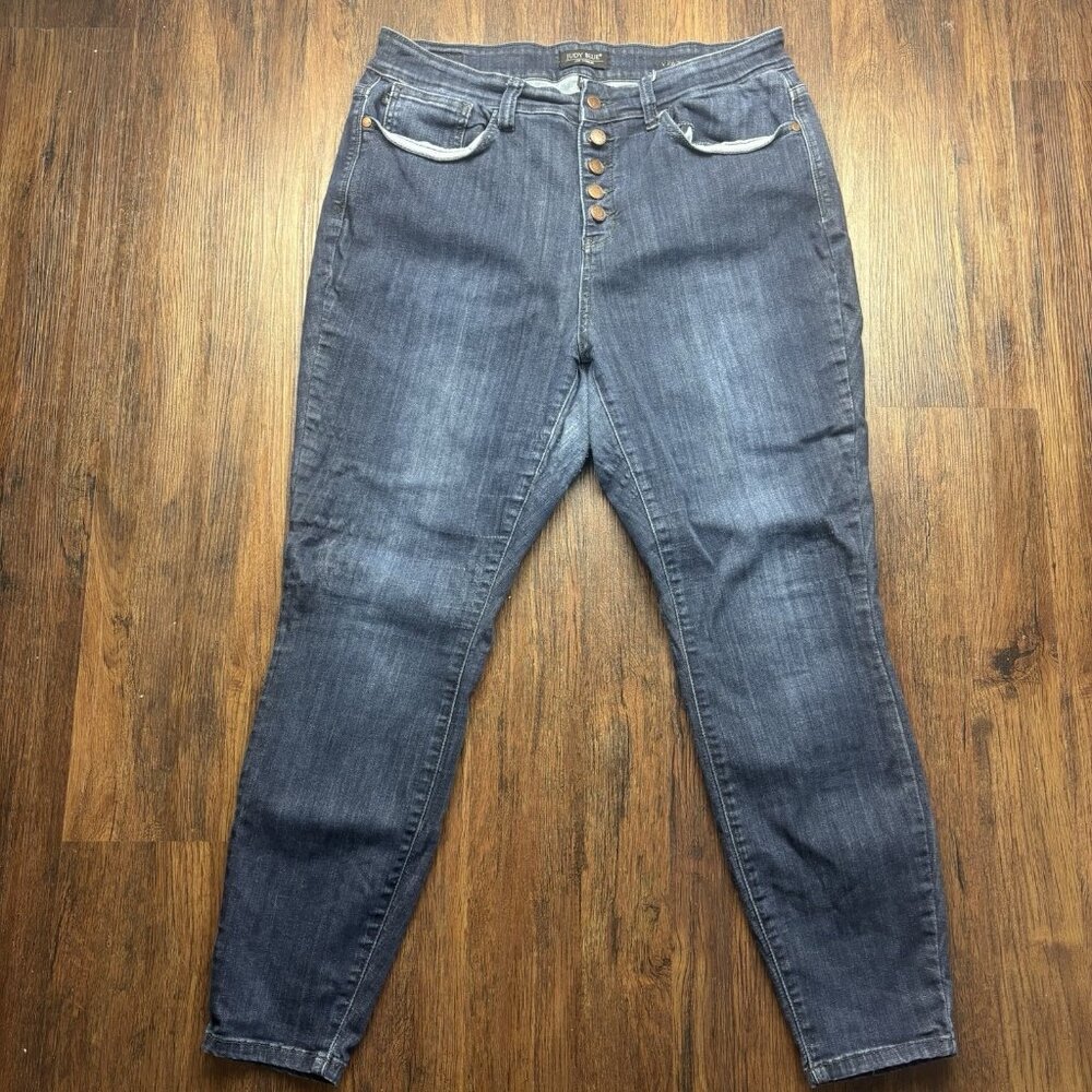 Judy Blue Skinny Fit Jeans Exposed Buttons JB82331 Dark Wash Women’s Size 14W